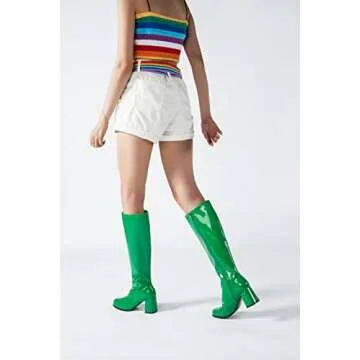 Women's Go Go Boots Over The Knee Block Heel Zipper Boot Winter Shoes Green -39(245/US8.5)