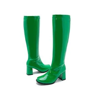 Women's Go Go Boots Over The Knee Block Heel Zipper Boot Winter Shoes Green -39(245/US8.5)