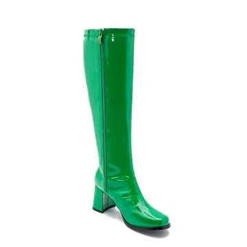 Women's Go Go Boots Over The Knee Block Heel Zipper Boot Winter Shoes Green -39(245/US8.5)