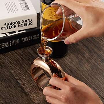 8th Day Fashion Flask Bracelet Bangle for Women 304 Stainless Steel Flask Handmade Crystal Lid Flask Gift Hidden Flask Women Girls Men Party Flask Funnel Set 3.5oz (Rose Gold Crystal)