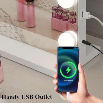 WAYKING Vanity Mirror with Lights Large Makeup Mirror Lighted Hollywood Makeup Vanity Mirror Tabletop or Wall-Mounted Mirror with Dimmable LED Bulbs and USB Port for Bedroom & Dressing Room
