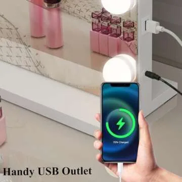 WAYKING Vanity Mirror with Lights Large Makeup Mirror Lighted Hollywood Makeup Vanity Mirror Tabletop or Wall-Mounted Mirror with Dimmable LED Bulbs and USB Port for Bedroom & Dressing Room