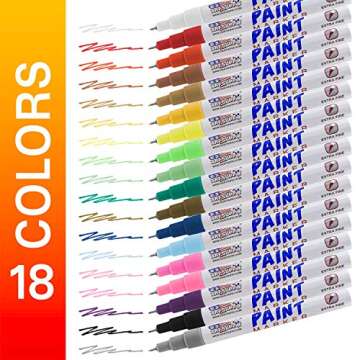 U.S. Art Supply 18 Color Set of Extra Fine Point Tip Oil Based Paint Pen Markers - Permanent Ink That Works on Most Surfaces Glass, Wood, Metal, Rubber, Rocks, Stone, Arts, Crafts & Tools