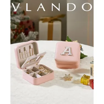 Vlando Travel Jewelry Box for Girls Women, Initial Jewelry Organizer Box Travel Must Haves Jewelry Case for Girls, Necklace Earrings Ring Box Travel Gifts for Sister Daughters - Letter S, Pink