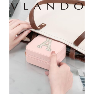 Vlando Travel Jewelry Box for Girls Women, Initial Jewelry Organizer Box Travel Must Haves Jewelry Case for Girls, Necklace Earrings Ring Box Travel Gifts for Sister Daughters - Letter S, Pink