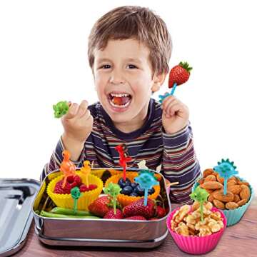Dinosaur Food Picks for Kids, 18pcs Mini Dinosaur Toddler Fruit Picks, Cute Bento Picks for Lunch Box Decor Accessories