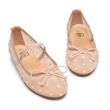Trary Mesh Ballet Flats for Women, Pearl Ballet Flats Shoes for Women, Bow Mary Jane Shoes Women, Rhinestone Nude Flats for Women, Comfy Dress Shoes for Women, Wide Mary Janes Flats, Mesh Flats