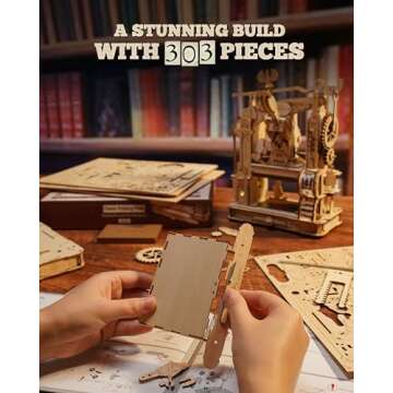 ROBOTIME Printing Press Wooden Puzzle: Unique Mechanical 3D Model for Creative Minds