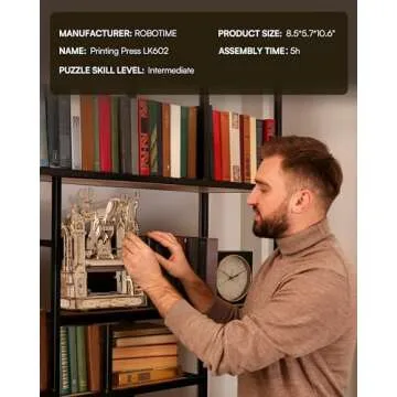 ROBOTIME Wooden Printing Press Puzzle for Adults and Teens