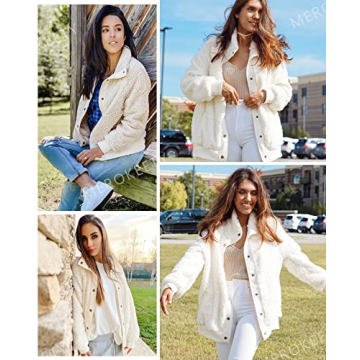 MEROKEETY Women's Winter Sherpa Jacket Warm Fleece Coat