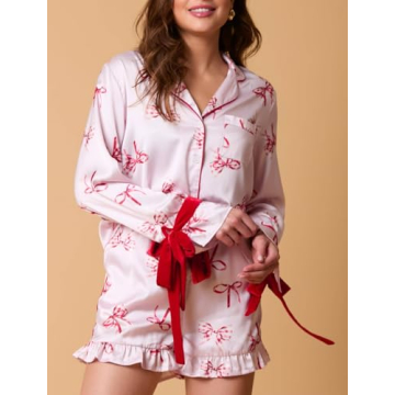 Juakoso Women's Heart Print Valentine's Day Pajamas Set