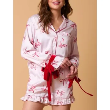 Juakoso Women's Heart Print Valentine's Day Pajamas Set
