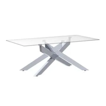 Rectangle Modern Coffee Table, Tempered Glass Top and Metal Tubular Leg, 47.3”Lx23.6”Wx18.1”H, Silver