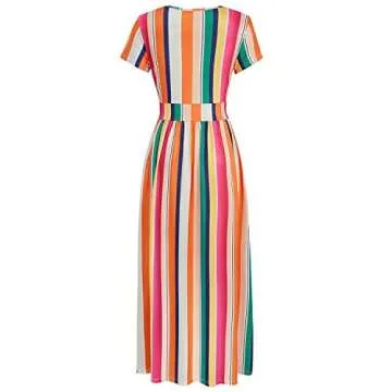 OUGES Floral V-Neck Pocket Maxi Dress for Women