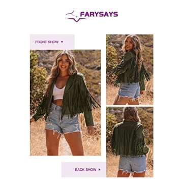 FARYSAYS Womens Cropped Fringe Suede Faux Leather Motorcycle Jackets Fashion Oversized Plus Size Jacket Outfits for Ladies Green 2x