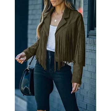 FARYSAYS Womens Cropped Fringe Suede Faux Leather Motorcycle Jackets Fashion Oversized Plus Size Jacket Outfits for Ladies Green 2x