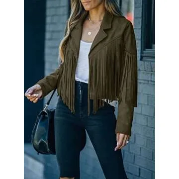FARYSAYS Womens Cropped Fringe Suede Faux Leather Motorcycle Jackets Fashion Oversized Plus Size Jacket Outfits for Ladies Green 2x