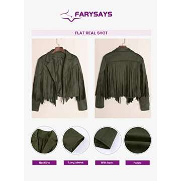 FARYSAYS Womens Cropped Fringe Suede Faux Leather Motorcycle Jackets Fashion Oversized Plus Size Jacket Outfits for Ladies Green 2x