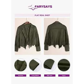 FARYSAYS Womens Cropped Fringe Suede Faux Leather Motorcycle Jackets Fashion Oversized Plus Size Jacket Outfits for Ladies Green 2x