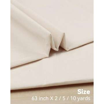 HOTGODEN Light Weight 100% Cotton Muslin Fabric: 63 inch x 2,5,10 Yards Unbleached Muslin Linen Fabric Material for Sewing Material Apparel Cloth