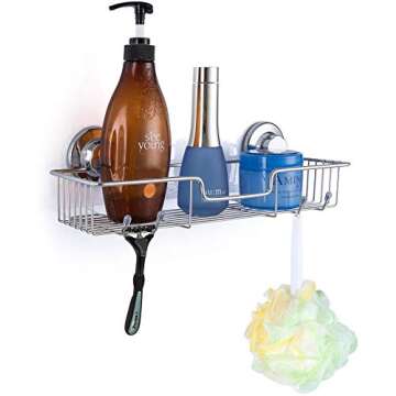 ARCCI Suction Shower Caddy, Shower Shelf Basket with Hooks, Wall Mounted Bathroom Organizer - 304 Stainless Steel Shower Rack for Shampoo, Conditioner Razor, 2 Sets