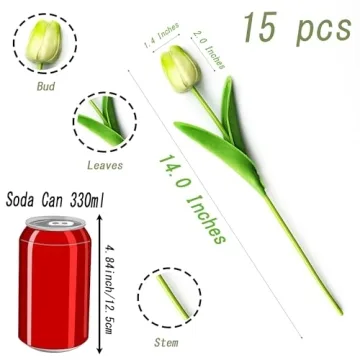 SITUMEIZI 15pcs Realistic Fake Tulips for Decor