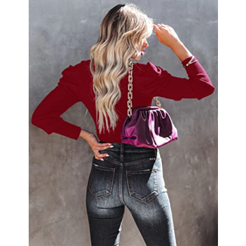 Amarmia Women's Long Puff Sleeve Pullover Sweater Red