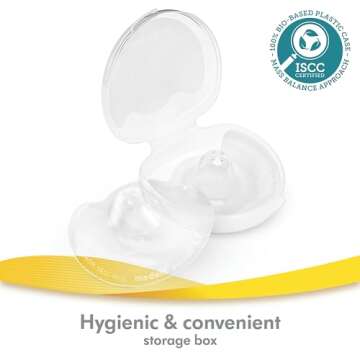 Medela Contact Nipple Shield for Breastfeeding, 20mm Small Nippleshield, for Latch Difficulties or Flat or Inverted Nipples, 2 Count with Carrying Case, Made Without BPA (Pack of 2), Clear, Yellow