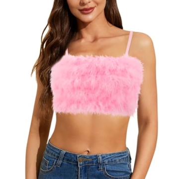 Vimoisa Faux Fur Pink Crop Top Stylish Sexy Vest