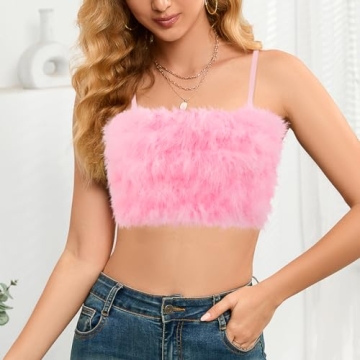 Vimoisa Faux Fur Pink Crop Top Stylish Sexy Vest