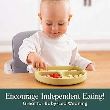 Simka Rose Baby Suction Plates for Baby & Toddler Plates Silicone Plate Baby Baby Dishes- BPA Free Silicone Divided Design Microwave & Dishwasher Safe - Baby Led Weaning Supplies Utensils (Pack of 1)