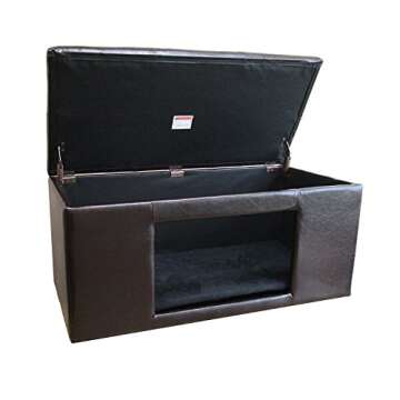 Homepop Home Decor | Button Tufted Leatherette Pet Bed & Bench | Faux Leather Pet Bed | Decorative Pet Furniture (Brown) 38" x 18" x 18"