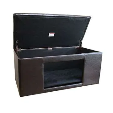 Homepop Home Decor | Button Tufted Leatherette Pet Bed & Bench | Faux Leather Pet Bed | Decorative Pet Furniture (Brown) 38" x 18" x 18"