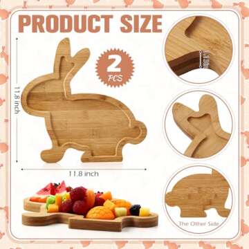 Sunnychicc Easter 2 Pieces 11.81inch Wooden Bunny Cutting Board with Containers Charcuterie Bamboo Wood Cutting Board Platter Dessert Fruit Party Butcher Block Chopping for Kitchen