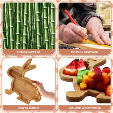 Sunnychicc Easter 2 Pieces 11.81inch Wooden Bunny Cutting Board with Containers Charcuterie Bamboo Wood Cutting Board Platter Dessert Fruit Party Butcher Block Chopping for Kitchen