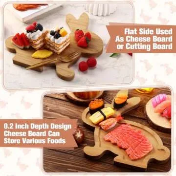 Sunnychicc Easter 2 Pieces 11.81inch Wooden Bunny Cutting Board with Containers Charcuterie Bamboo Wood Cutting Board Platter Dessert Fruit Party Butcher Block Chopping for Kitchen
