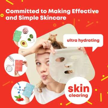 Dot Dot Dash Face Mask Variety Pack - Moisturizing Sheet Masks for Brightening and Soothing with Salicylic Acid & Niacinamide Serum, Hyaluronic Acid & Rosehip, Ceramide & Cica Serum Masks - 3 Count