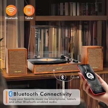 Vinyl Record Player with External Speakers, 3 Speed Vintage Stereo Turntable for Vinyl Records, Blue...