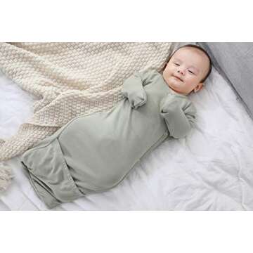 O2 BABY Baby Organic Cotton Kimono Gown with Mitten Cuffs and Fold-Over Pouch, Unisex Long Sleeve In...