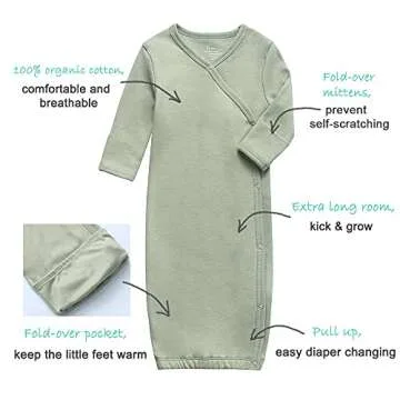 O2 BABY Organic Cotton Kimono Gown for Infants 0-3M