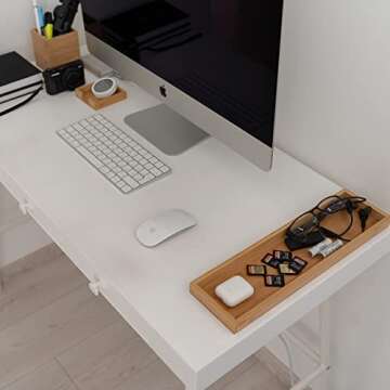 ROCDEER Bamboo Vanity Tray, 6-Piece Bathroom Countertop Vanity Tray Set, Makeup Kitchen Desk Organizer and Storage - Holds Small Items