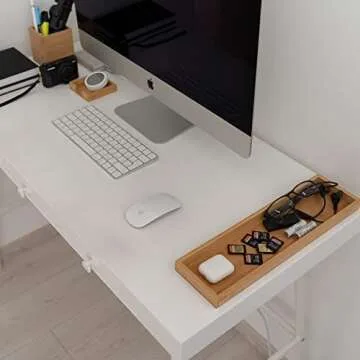 ROCDEER Bamboo Vanity Tray, 6-Piece Bathroom Countertop Vanity Tray Set, Makeup Kitchen Desk Organizer and Storage - Holds Small Items