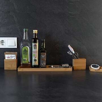 ROCDEER Bamboo Vanity Tray, 6-Piece Bathroom Countertop Vanity Tray Set, Makeup Kitchen Desk Organizer and Storage - Holds Small Items