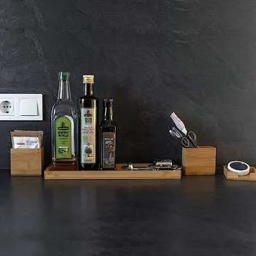 ROCDEER Bamboo Vanity Tray, 6-Piece Bathroom Countertop Vanity Tray Set, Makeup Kitchen Desk Organizer and Storage - Holds Small Items