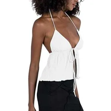 ISZPLUSH Women’s Y2K Tie-up Tank Top for Summer Style