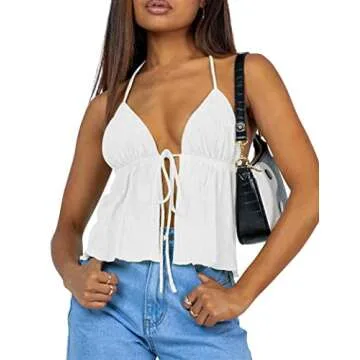 ISZPLUSH Women’s Y2K Tie-up Tank Top for Summer Style