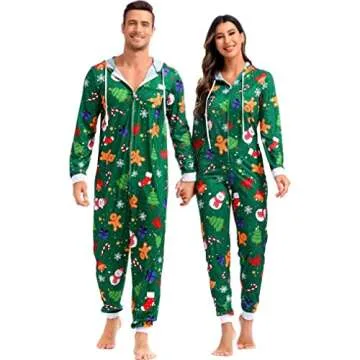 Zhitunemi Adult Onesies Pajamas For Women Christmas Pajamas For Family Christmas Pjs Matching Sets Funny Hoodie Jumpsuit 15016Grass Green-3XL