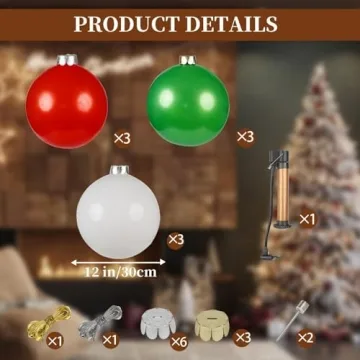 9Pcs Giant 12-Inch Inflatable Christmas Balls for Outdoor Decor