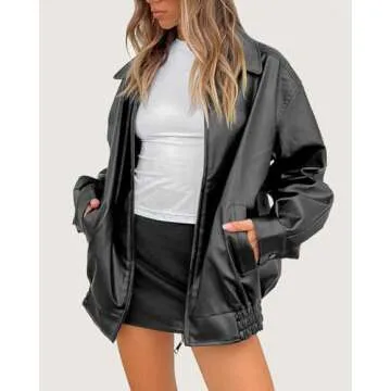 USTRADEENT Oversized Leather Jacket Women, 100% Lambskin Leather Motorcycle Plus Size Bomber Moto Coat Fall Outfits Biker Fashion 2024-25