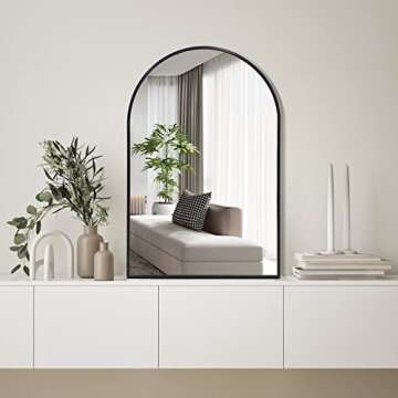 Black Arched Mirror 24x36 Inch, Arched Wall Mirror for Bathroom, Arch Bathroom Mirror with Metal Frame, Black Arch Vanity Mirror Decor for Mantel, Entryway, Bedroom, Hallway, Salon